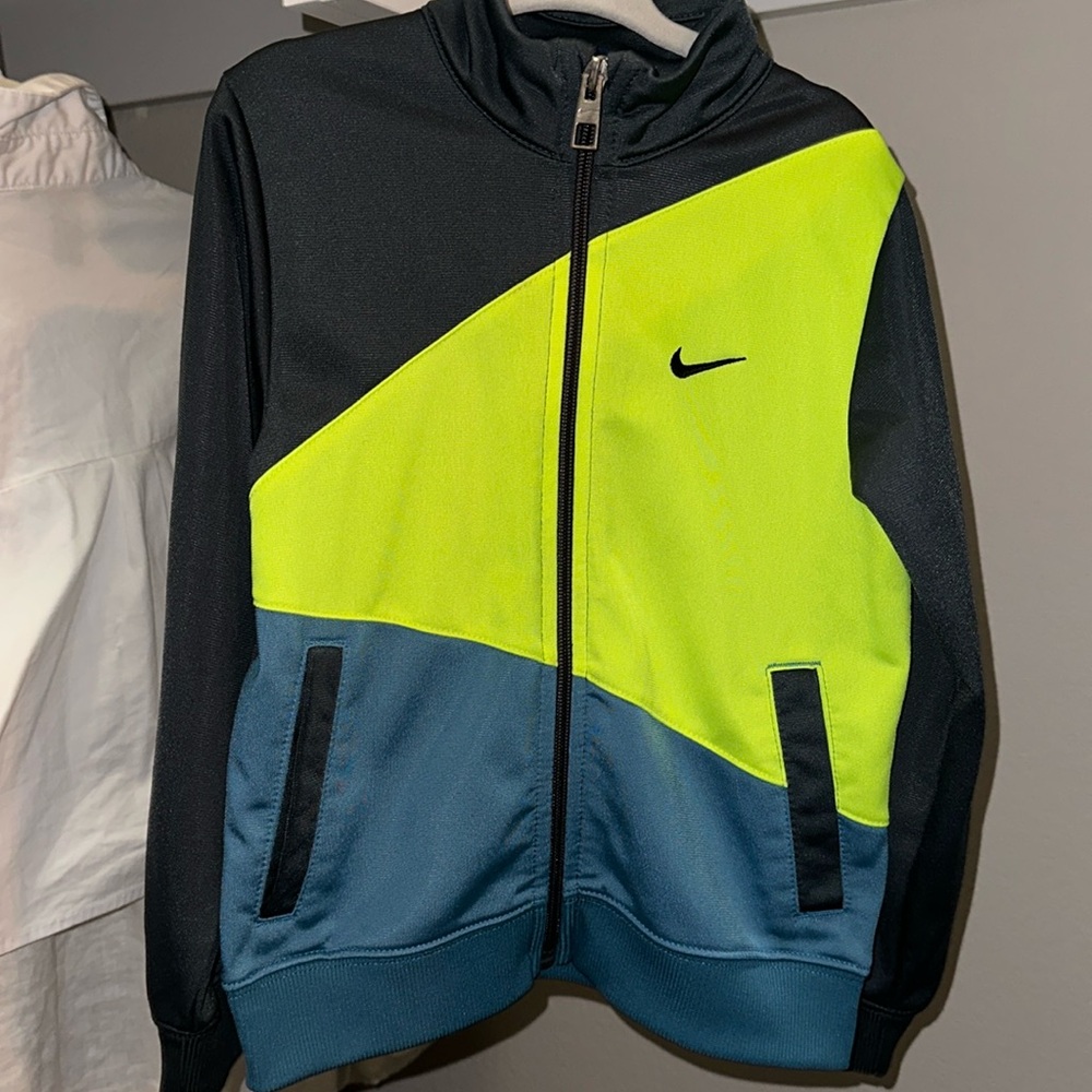 activewear nike jacket, size 4, charcoal neon green and bluish color